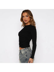 Ruched Wrap Bodycon Long Sleeve Tops