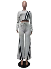 Colorblock Striped Trim Wide Leg Pant Sets