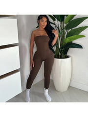 Plain Color Bodycon Strapless Jumpsuits