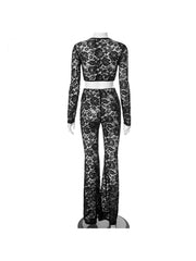 Lace Floral Cropped Sheer Fitted Pant Sets