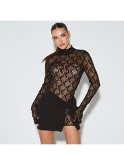 Lace Sheer Bodysuit Ruched Knot Skirt Sets