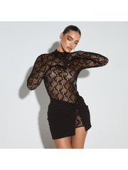 Lace Sheer Bodysuit Ruched Knot Skirt Sets