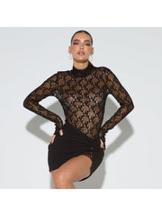 Lace Sheer Bodysuit Ruched Knot Skirt Sets