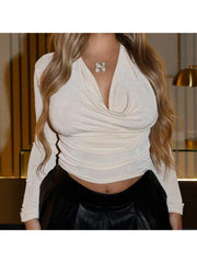 See Through Shiny Wing Neck Cropped Tops