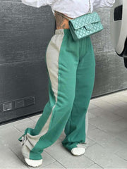 Contrast Color Loose Wide Leg Pants