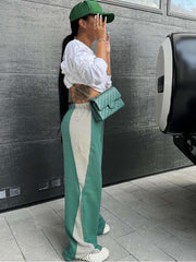 Contrast Color Loose Wide Leg Pants