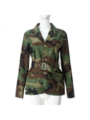 Camo Printed Buckle Lapel Coats With Belt