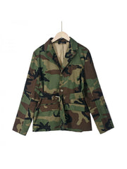 Camo Printed Buckle Lapel Coats With Belt