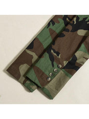 Camo Printed Buckle Lapel Coats With Belt