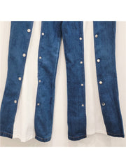 Denim Faux Two-Piece Buckle Reworked Jeans