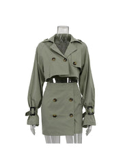 Cargo Lapel Cropped Buckle Coat Skirt Sets