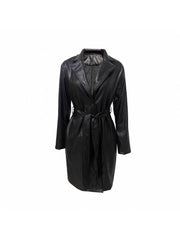 Lapel Waist Tie PU Patchwork Long Coats