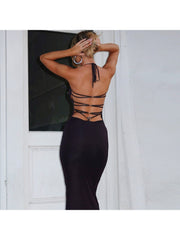 Abstract Print Halter Backless Maxi Dress