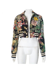 Embroidery Floral Lapel Bomber Jacket