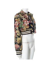 Embroidery Floral Lapel Bomber Jacket