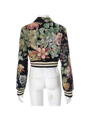 Embroidery Floral Lapel Bomber Jacket