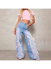 Sweet Gradient Ribbon Bow Wide Leg Jeans