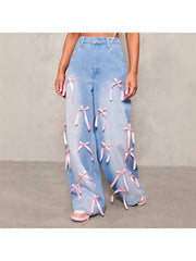 Sweet Gradient Ribbon Bow Wide Leg Jeans