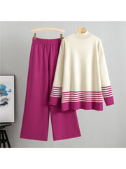 Colorblock Striped Loose Sweater Sets