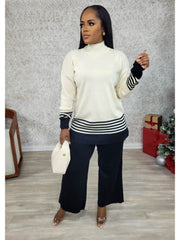 Colorblock Striped Loose Sweater Sets