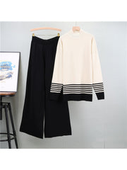 Colorblock Striped Loose Sweater Sets