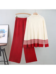 Colorblock Striped Loose Sweater Sets