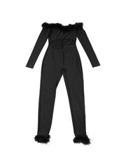 Fake Fur Hollow-out Off Shoulder Jumpsuits