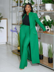 Plain Tailored Collar Long Blazers Pant Sets