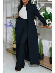 Plain Tailored Collar Long Blazers Pant Sets