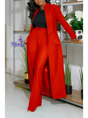 Plain Tailored Collar Long Blazers Pant Sets