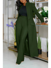 Plain Tailored Collar Long Blazers Pant Sets