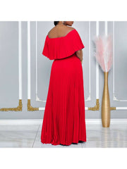 Plain Color Pleated Off Shoulder Maxi Dress