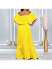 Plain Color Pleated Off Shoulder Maxi Dress