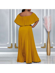 Plain Color Pleated Off Shoulder Maxi Dress