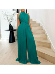 Sleeveless Ruched Wide Leg Jumpsuits With Belt