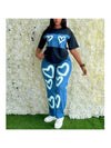 Colorblock Heart Printed Loose Pant Sets
