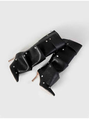 Solid Color Ruched Buckle-loop Boots
