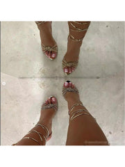 Shiny Rhinestones Tie-wrap Pointed High Heels