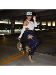 Irregular Denim Patchwork Streetwear Jeans