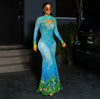 Colorblock Hollow-out Sheer Mermaid Maxi Dress