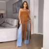 Flowy Tassel Split Hem Strapless Maxi Dress