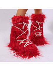 Fake Fur Plush Tie-wrap Flat Heel Snow Boots