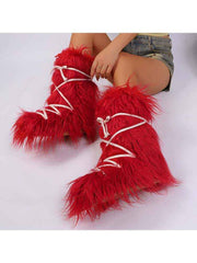Fake Fur Plush Tie-wrap Flat Heel Snow Boots