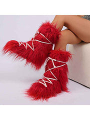 Fake Fur Plush Tie-wrap Flat Heel Snow Boots