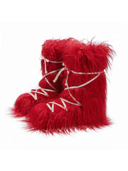 Fake Fur Plush Tie-wrap Flat Heel Snow Boots