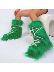 Fake Fur Plush Tie-wrap Flat Heel Snow Boots