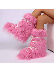 Fake Fur Plush Tie-wrap Flat Heel Snow Boots
