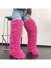 Fluffy Plain Color Fur Over-the-Knee Boots