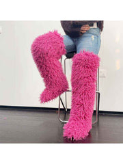 Fluffy Plain Color Fur Over-the-Knee Boots