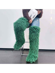 Fluffy Plain Color Fur Over-the-Knee Boots